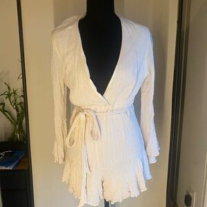 LIKE NEW Cream Romper With Adjustable Waist Tie